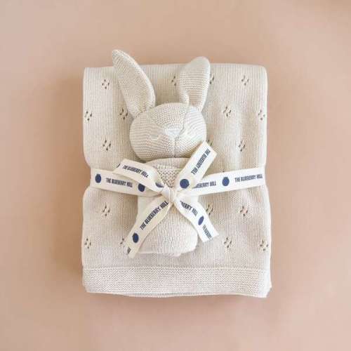 Pique Blanket & Bailey Bunny Lovey Set, Cream - The Blueberry Hill | Maisonette