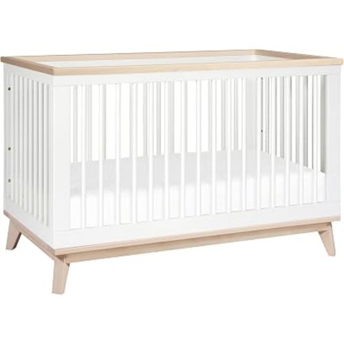Babyletto Scoot 3-in-1 Baby Crib Convertible to Wooden Toddler Bed, Daybed - GREENGUARD Gold Certified - Easy Assembly, Made of 100% Solid Wood - Includes Toddler Conversion Kit - White/Washed Natural