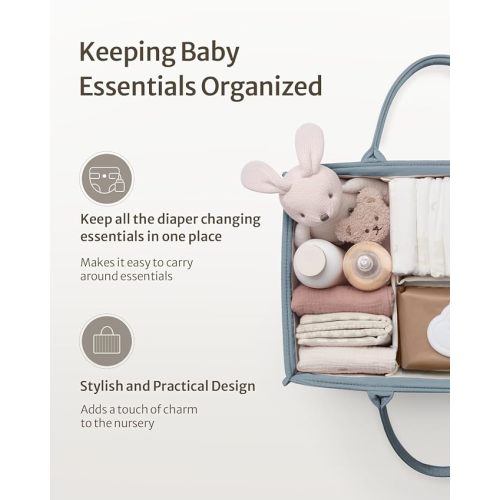 Blissful Diary Baby Diaper Caddy Organizer, Stylish Storage Basket for Newborn Essentials and Diaper Station, Gift for Baby Shower and Registry Must-Have, Dusty Blue