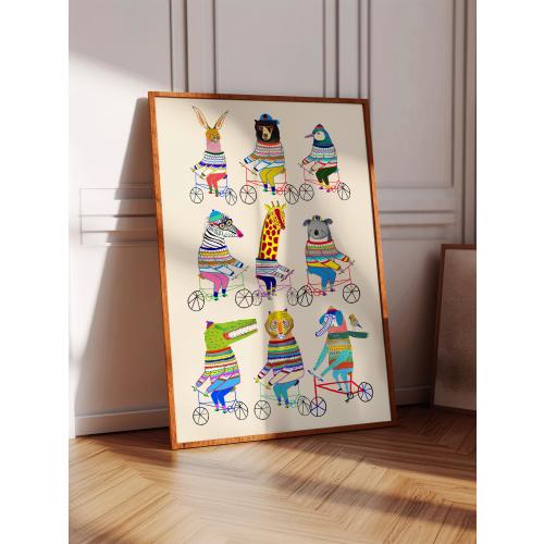 Fun Bikers Art Print: Kids Wall Decor by Ashley Percival - Bright and Colorful Animal Illustration - Children's Birthday, Christmas Gifts