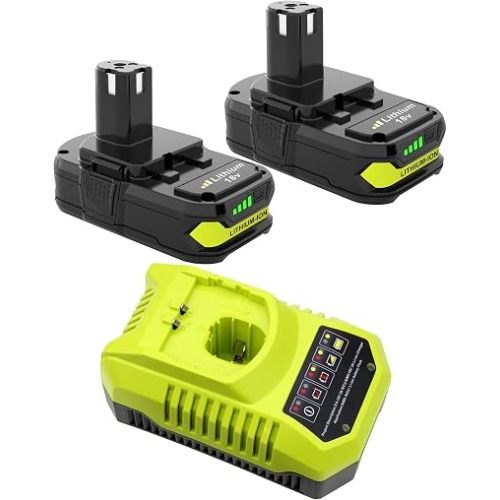 2Pack 18V 3.6Ah Battery Replacement for Ryobi 18V Battery with Charger