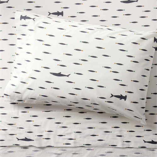 Stay Cool Shark School 100% Organic Cotton Percale Kids Twin Sheet Set