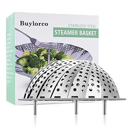Buylorco Stainless Steel Folding Vegetable Steamer Insert for Veggie & Seafood Cooking (fits pots 5" to 9")