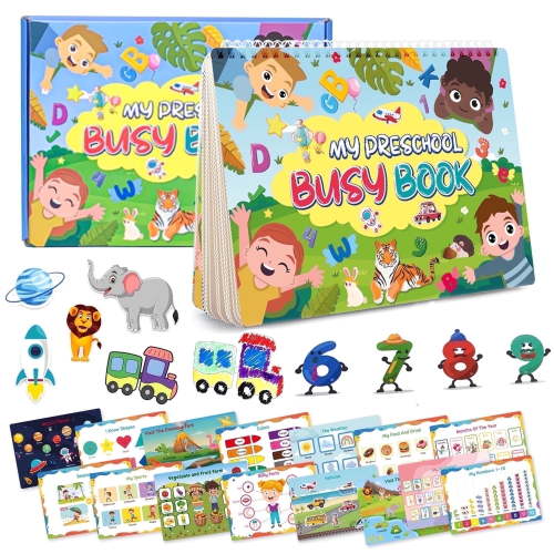 Xueyu Busy Book for Toddlers 3+, Preschool Learning Activities with 16 Themes Preschool Workbooks, Montessori Educational Learning Sensory Toys Activity Books for Birthdays Gifts Boys Girls