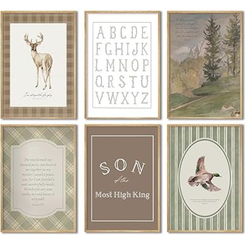 Vintage Nursery Wall Art Cute Woodland Animals Christian Picture Wall Decor Deer and Duck Poster Print art work for Playroom Baby Room Kids Room Home Decoration Unframed