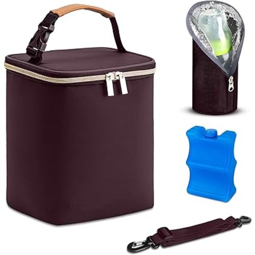 BreastMilk Cooler with Ice Packs, and Tote Bags for Nursing, Breastmilk Cooler Bag Large Capacity, Waterproof Breast Milk Cooler Travel Bag Practical, Fits 9 Baby Bottles Up to 11 oz Brown