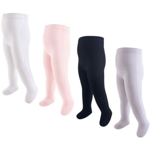 Hudson Baby Infant and Toddler Girl Cotton Rich Tights, Light Pink Black Cableknit, 0-9 Months