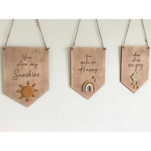 Neutral Nursery Decor, set of three wooden Nursery wall hangings, New Baby gift, , Scandi, you are my sunshine, wooden flags, baby shower