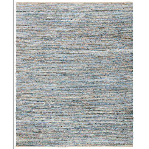 Highland Dunes Arria Hand Woven Cotton Denim/0.4 Jute Rug in Natural/Blue & Reviews | Wayfair