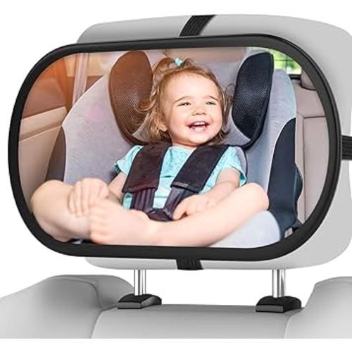Baby Car Mirror, Safety Car Seat Mirror for Rear Facing Infant, Clear Wide View, 360°Rotation, Easily Observe the Baby Move, Secure, Shatterproof, Crash Tested and Certified (Black)