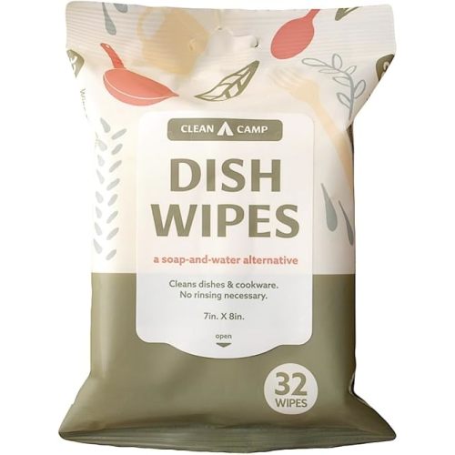 Dish Wipes | 100% Biodegradable Pre-Moistened Food-Safe Camp Kitchen Wipes | A Soap-and-Water Alternative
