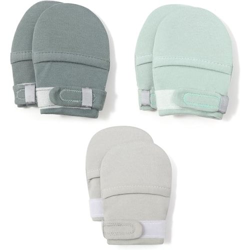 HAPIU Baby No Scratch Mittens Stay On, 100% Cotton Breathable, Adjustable Infant Gloves for Boys Girls, Newborn - 12 M