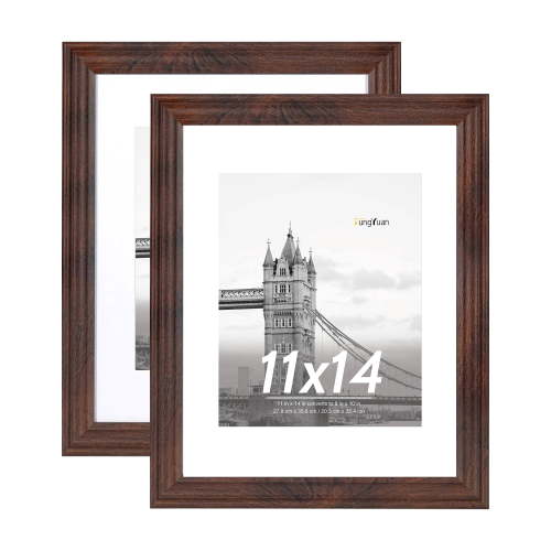 FungYuan 2PACK 11x14 Wood Picture Frame , Display Photo 11x14 Matted to 8x10 Wall Frame, Brown