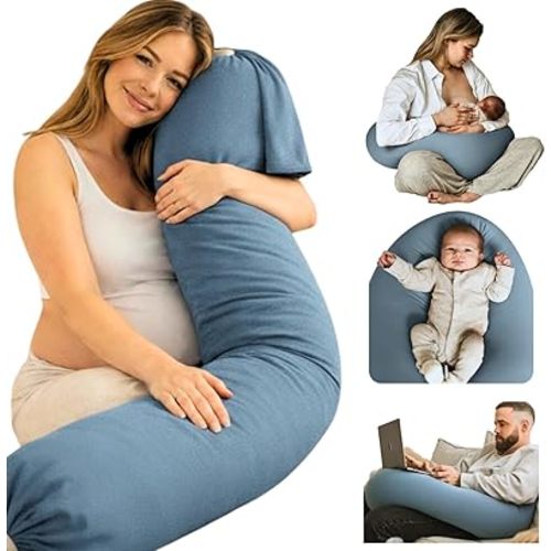 Pregnancy Pillow 5-in-1 |Adjustable Shape, Cooling Fabric| Beanbag Style Microbead, O-Shape for Nursing, 5-Point Full Body Support for Side Sleepers, Gift for Women, with Travel Bag - Blue