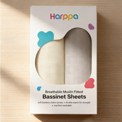HARPPA Muslin Bassinet Sheets 2 Pack | Fitted Baby Sheets for Cuddly B