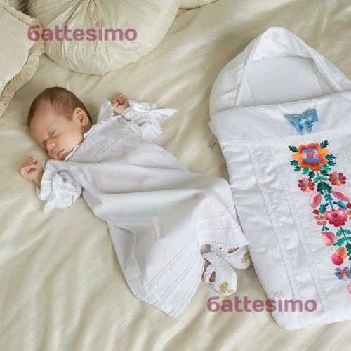 Unisex Christening Gown: Cotton Baptism Outfit with Embroidered Cross & Hat