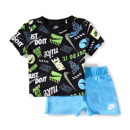 Nike Baby Boys Short-Sleeve Allover Logo Printed T-Shirt & Coordinating Solid Shorts Set