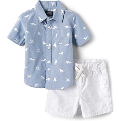 The Children's Place baby-boys And Newborn Dress Shirt and Shorts, Matching Outfit 2-pack