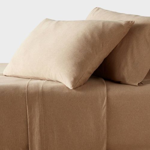 Twin Cotton Jersey Sheet Set Brown Heather - Threshold™: Knitted, OEKO-TEX Certified, Includes Pillowcase