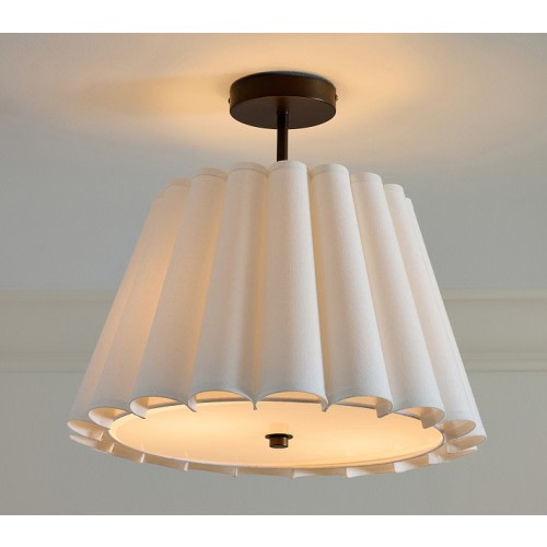 White Linen Fluted Semi Flush Mount (17")