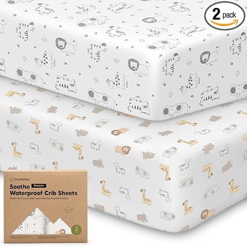 2-Pack Waterproof Crib Sheets for Boys, Girls, 52x28 Fitted (KeaSafari) | Organic Cotton Baby Crib Sheets, Toddler Mattress Protector Cover, Washable, Soft & Durable Baby Bedding Essentials