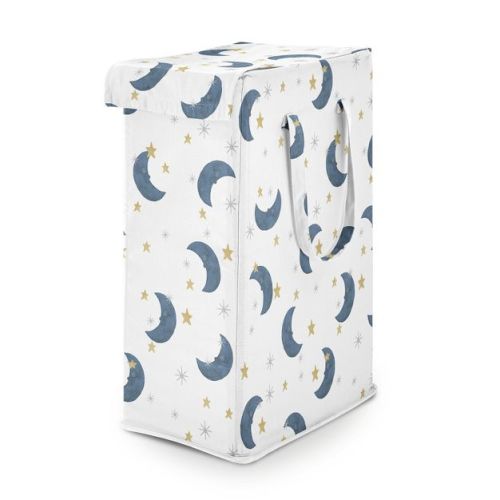 Sweet Jojo Designs Boy, Girl, Unisex/Gender Neutral Foldable Laundry Hamper with Handles Moon Bear Blue Gold and White