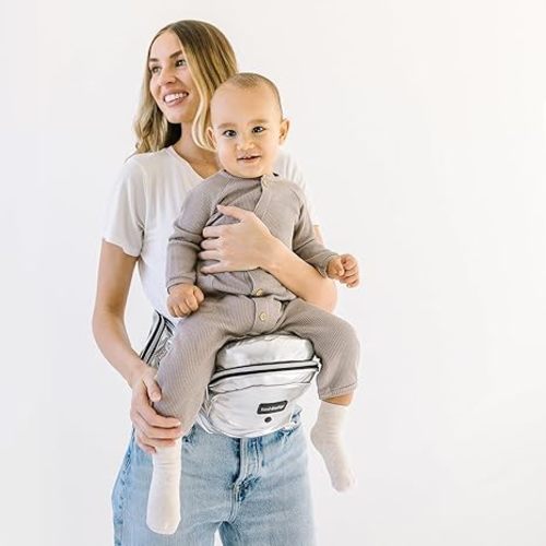 Tushbaby Original Hip Seat Baby Carrier for Babies & Toddlers up to 45 lbs, Safety Certified, Lightweight No-Foam Design with Storage, Grey