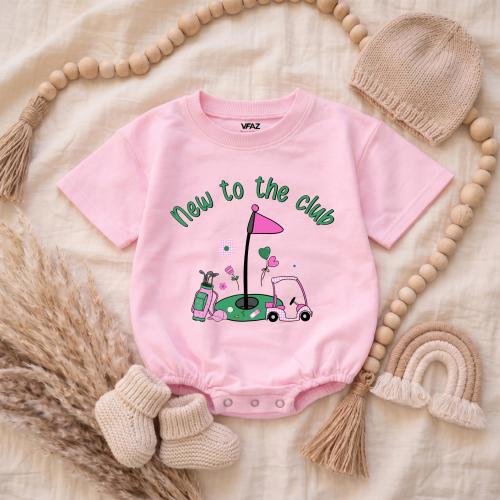 New To The Club Baby Romper, Floral Future Golfer Baby Girls Bodysuit, Cute Pink Gingham Golf Newborn Outfit, Golf Cart Infant Clothes