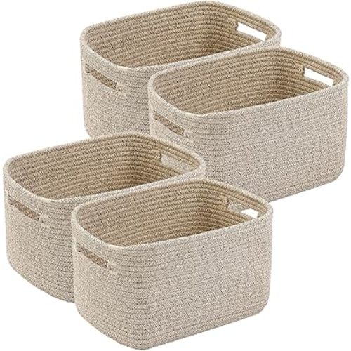 4 Pack Storage Baskets 12.7''Lx9''Wx7.8''H,for Organizing, Woven Baskets for Shelves - Perfect for Toys, Books, Towels, and Clothes, Durable Gift Basket Bins Toy Storage (Brown)