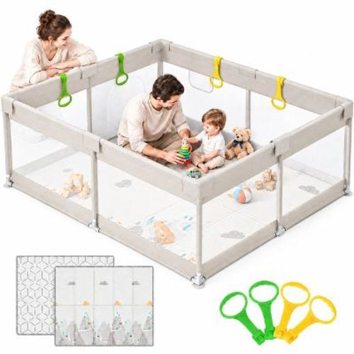 Fodoss 59x71in Baby Playpen with Mat – Safe Activity Center & Fence for Babies and Toddlers, Indoor & Outdoor Use (Mountain)