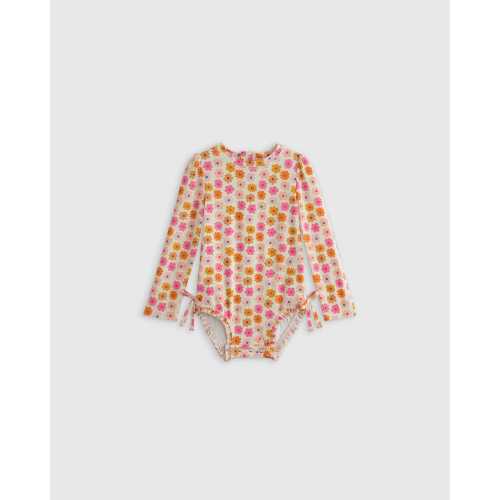 Long Sleeve Tie One-Piece Swimsuit - Baby in Multi Daisy