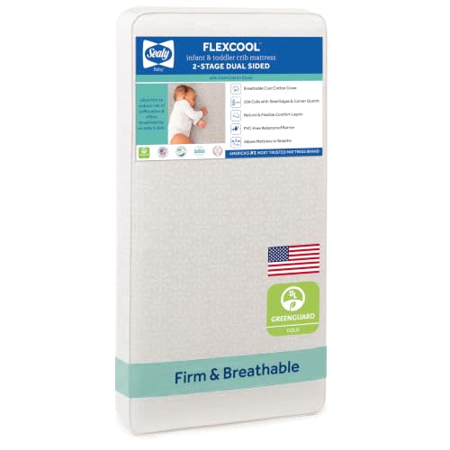 Sealy Baby Flex Cool 2 Stage Crib Mattress and Toddler Bed Mattress, Breathable Hybrid Coil Design, Waterproof Cotton Surface, GREENGUARD GOLD Certified, Standard 52x28 Size