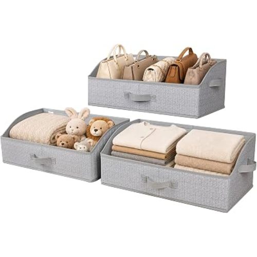 WUIKE Trapezoid Closet Storage Bins, Herringbone Gray, Extra Large, 3-Pack