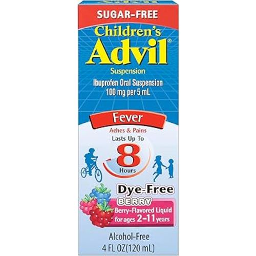 Children's Advil Pain Reliever and Fever Reducer, Dye Free and Sugar Free Ibuprofen Oral Suspension, Berry Flavored - 4 Fl Oz