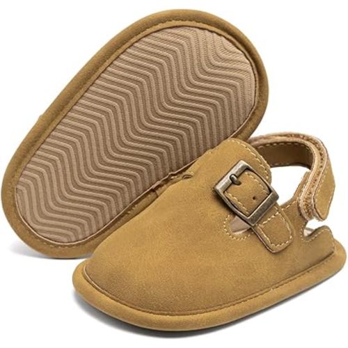 Miamooi Baby Boys Girls Suede Clogs Adjustable Lightweight Sandals Non Slip Newborn House Slippers Prewalk Crib Shoes 0-18 Months