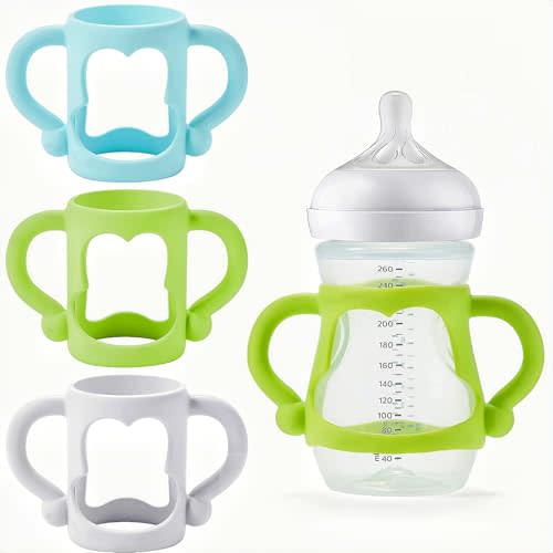 VANPET Baby Bottle Handles for Avent Natural, Transitional Sippy Cup Handles, Compatible with Philips Avent Natural 9 oz, BPA Free (White, Blue, Green)
