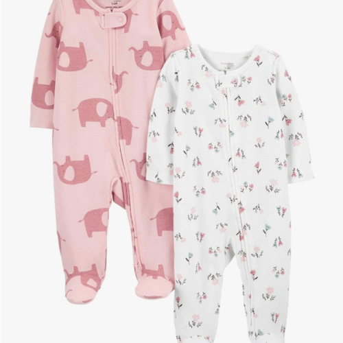 Simple Joys by Carter's baby-girls 2-way Zip Thermal Footed Sleep and Play, Pack of 2