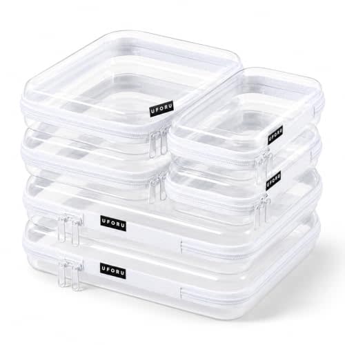 UFORU 6 PCS Clear Hard Shell Zipper Case, Diaper Bag Organizer Pouches | 2S 2M 2L, Multi-Size Storage Set, Water-Resistant & Dust-Proof Protection, Smooth Dual Zippers, Space-Saving Organization