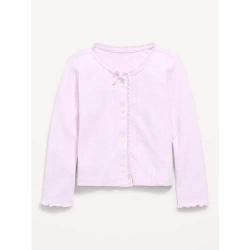Long-Sleeve Pointelle Button-Front Top for Toddler Girls
