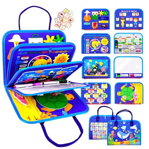 Busy Board, Ocean Toddler Busy Book Montessori Toys for 1 2 3 4 Year Old, Sensory Board Learning Activities Fine Motor Skills, Christmas Birthday Gifts for Girls Boys, Travel Toys for Airplane Car