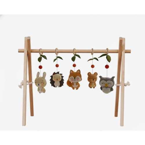 Felt Woodland Baby Gym, Montessori Forest Nursery Decor, Wooden Play Gym & Hanging Handmade Toys