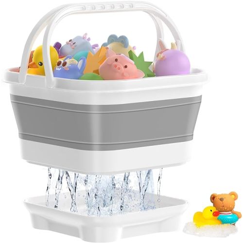 Anivia Foldable Bath Toy Storage Organizer with Removable Base, Quick-Drain-Drying Bathtub Toy Holder Basket for Kids, Blue