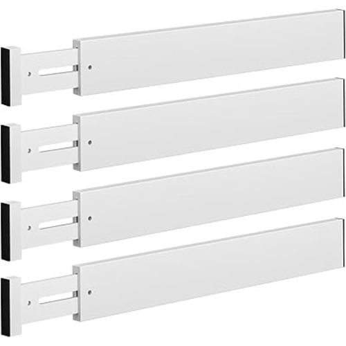 4 PCS Drawer Divider, 17"-22" Adjustable Bamboo Drawer Dividers Organizers, Expandable Separators for Kitchen, Clothes, Dressers, Home, Office, White