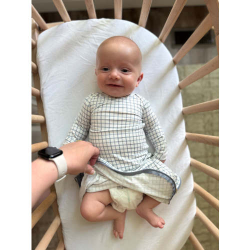 Checkmate Dusty Blue Bamboo Viscose Baby Gown | günamüna