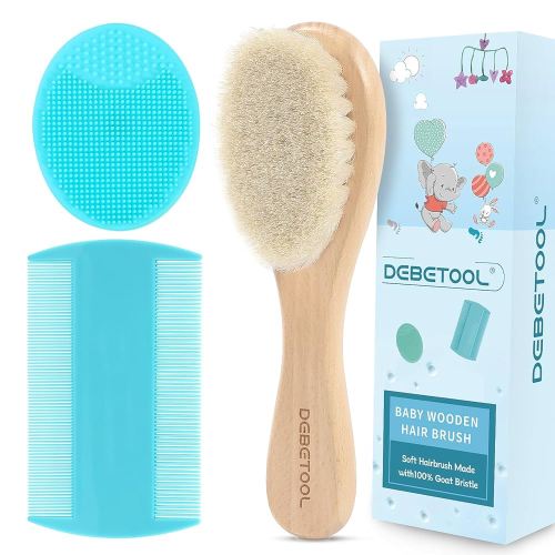Cradle Cap Brush and Comb Set with Baby Hair Brush - 3-Piece Wooden Baby Brush Kit for Newborns and Infants