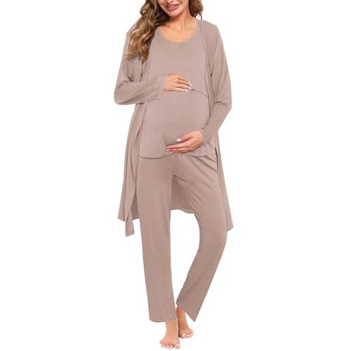 SWOMOG Maternity Nursing Robe Set 3 PCS Women Postpartum Pajamas Breastfeeding Labor Delivery Hospital Pregnancy Pjs