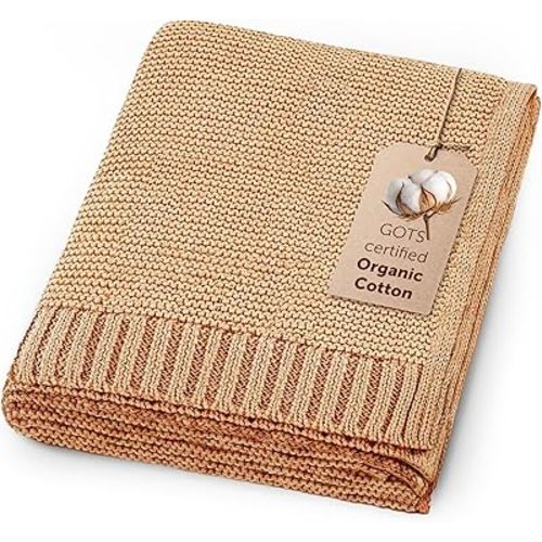 Organic Baby Blanket – 100% GOTS Certified Organic Cotton | Ultra-Soft Breathable Newborn Receiving Blanket | Hypoallergenic, Chemical-Free | Unisex Baby Gift | 30x40 Inches (Camel)