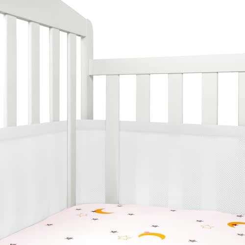 Mesh Crib Liner for 3 or 4 Side Full-Size Crib, Protecting Baby Legs and Arms, 11" H Essential 3mm Breathable Mesh, White