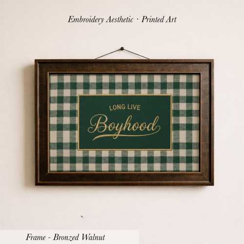 Long Live Boyhood Print ∙ Green Gingham Plaid Vintage Boy Room Art ∙ 1775