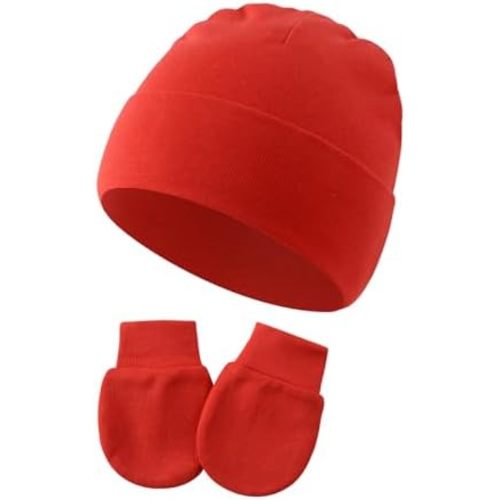 Newborn Hats Mittens Set Cute Baby Girls Boys Cotton Beanie hat Gloves, Unisex Baby Infant Caps for 0-6 Months